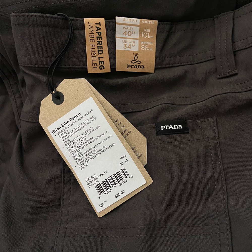 Prana Brion Slim Pant II Dark Iron Mens 40x34 ReZion Tapered Leg NWT 1965551 - Picture 5 of 6